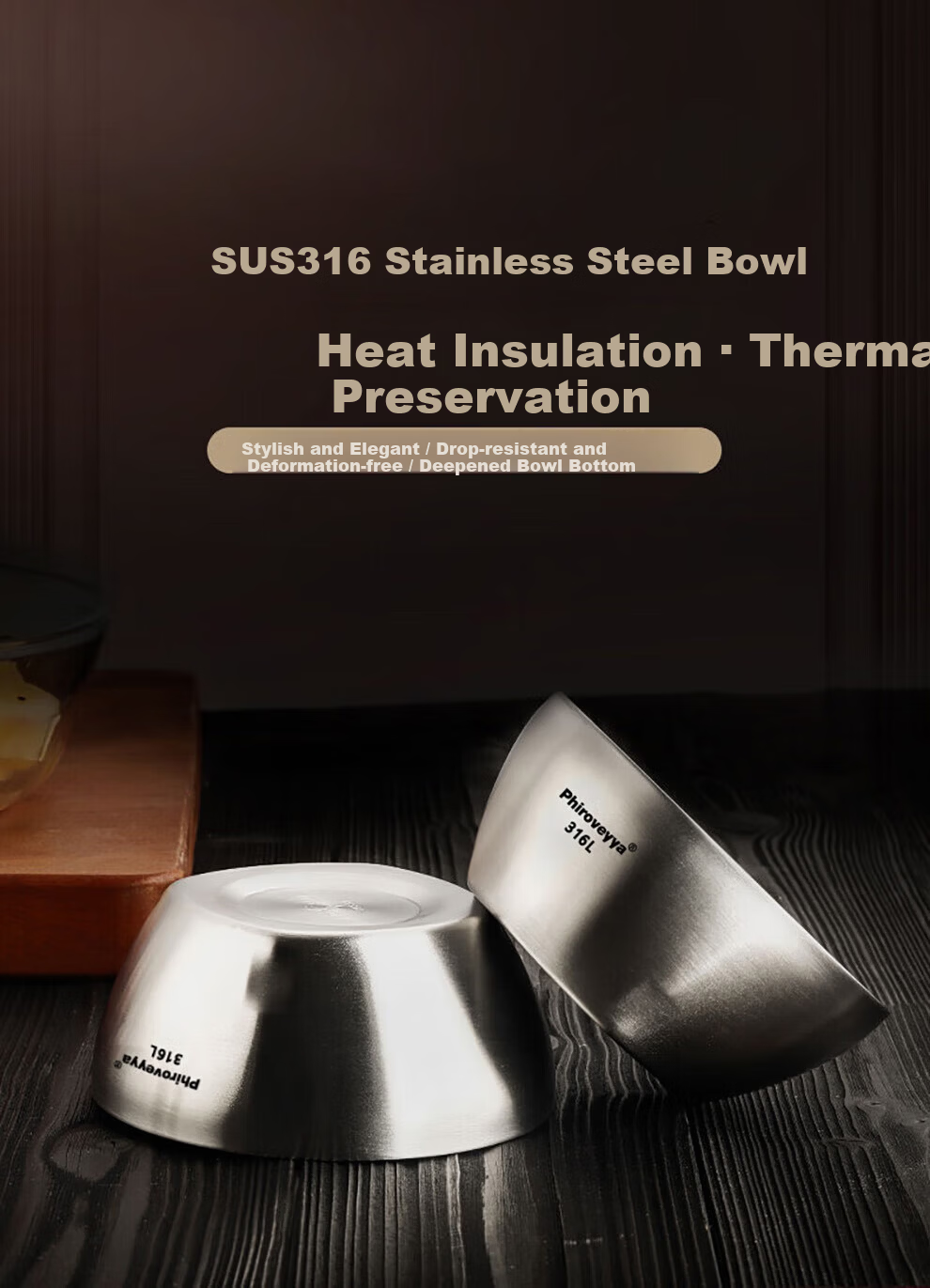 Onlycook 316 Stainless Steel Bowl Food Grade Children's Insulated Soup Bowl Baby Tableware Anti-Drop Anti-Scald Supplementary Food Bowl 16cm 1