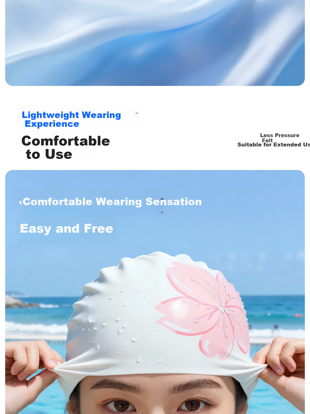 361° Women's Silicone Waterproof Printed Swimming Cap for Long Hair, Non-Tight, Ear Protection, Professional Large Size 6