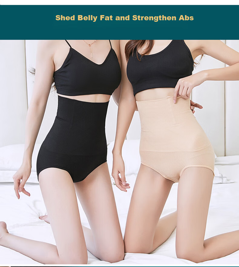 YUZHAOLIN Women's 2-Pack High-Waist Shaping Waist Slimming Hip-Lifting Tummy Control Postpartum Panties [Black + Nude] Small Size (80-105 Jin) 3