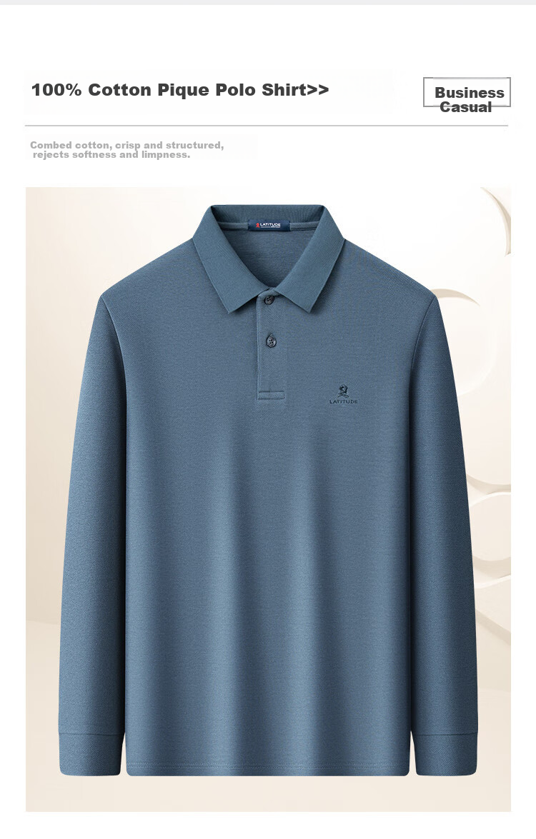 MONTAGUT Men's Long Sleeve Polo Shirt Spring Collar Xinjiang Cotton Skin-friendly Business Casual T-shirt Mist Gray 2XL 1