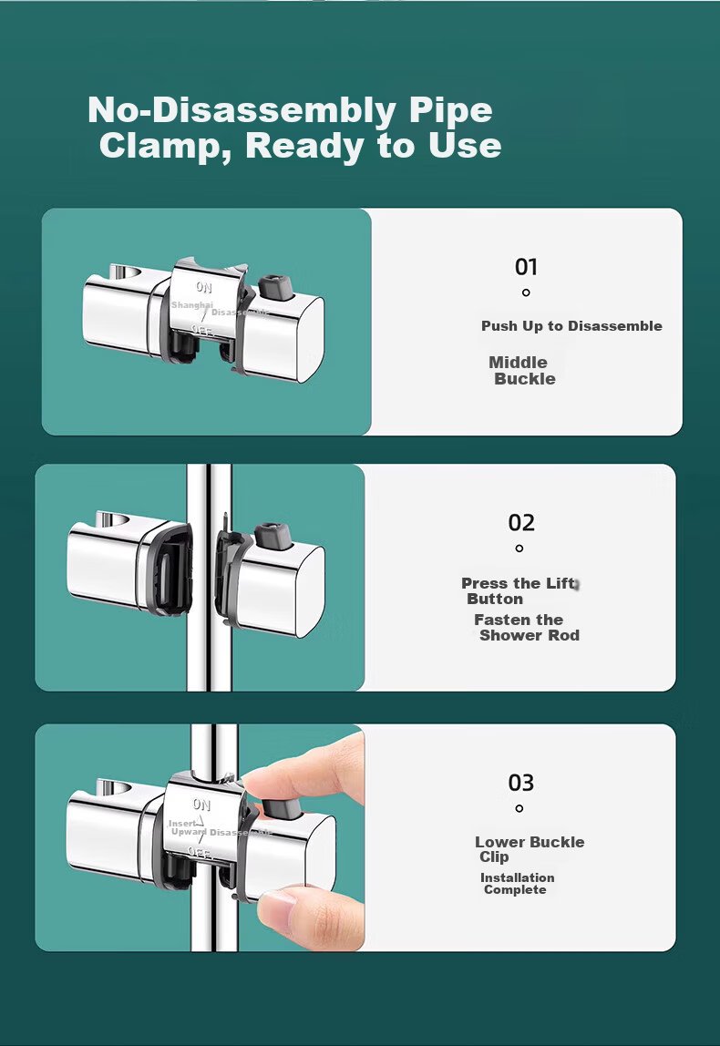 WUZORY [Germany] Pressurized Shower Head Holder, No-Drill Clip Fixed Sliding Bracket W121 17