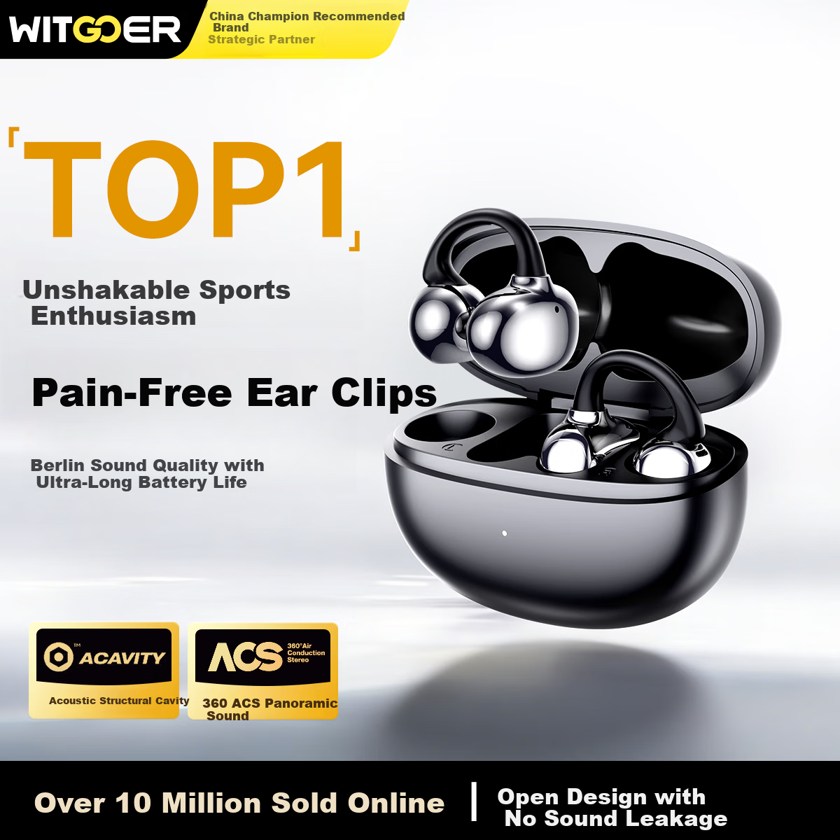 Zhiguozhe [2026 Latest Model - Berlin Sound] Bluetooth Clip-On Wireless Earphones, Non-In-Ear, Ear-Hook Design, Long Battery Life, Noise Cancelling, Sports Running Headset for Men and Women, Huaqiangb