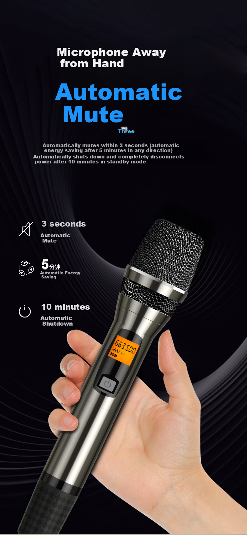 SAST OK-117 Wireless Microphone UHF Adjustable Frequency One-to-Two Handheld Electroplated Metal Mic for Conference Speech Home Performance Public Broadcasting Anti-Howling Sound System 5
