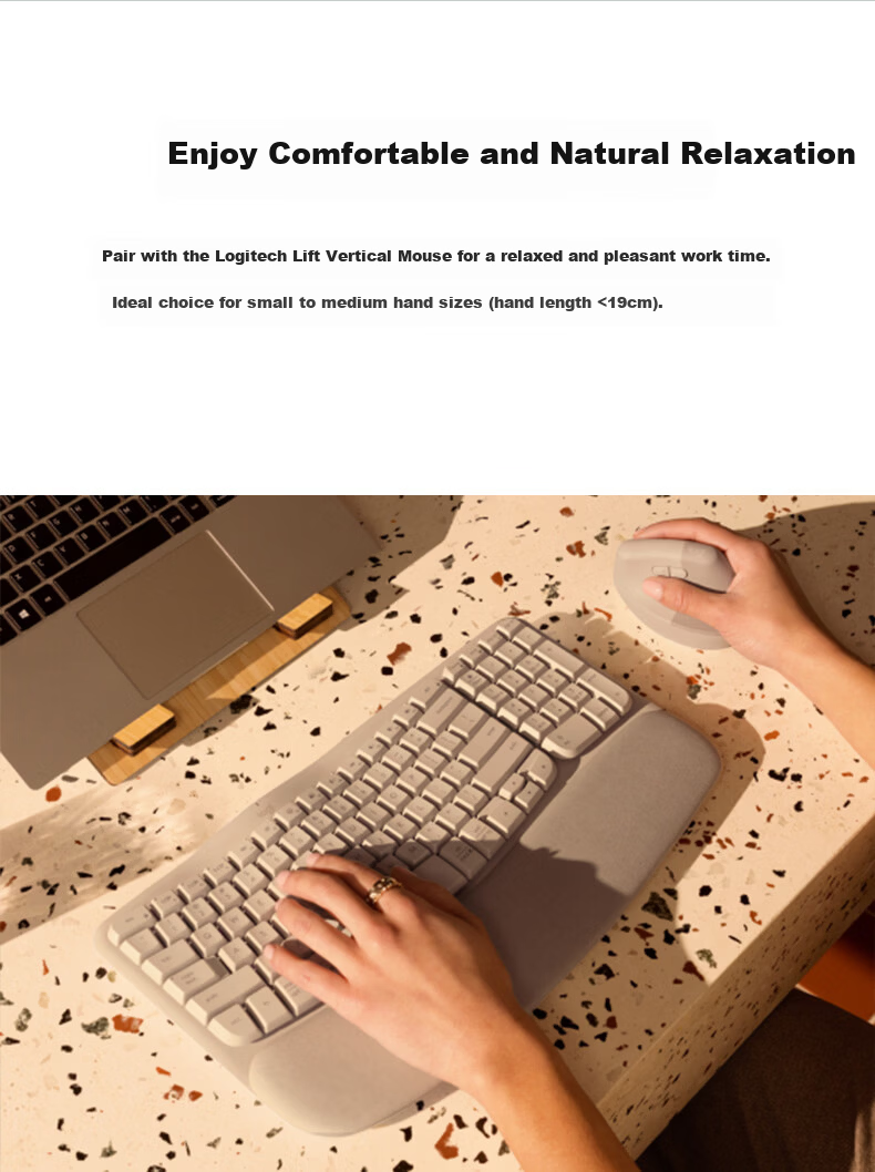 Logitech Wave Keys Ergonomic Wireless Bluetooth Keyboard with Soft Palm Rest, 3-Device Connectivity, Sand Color, 99 Keys 6