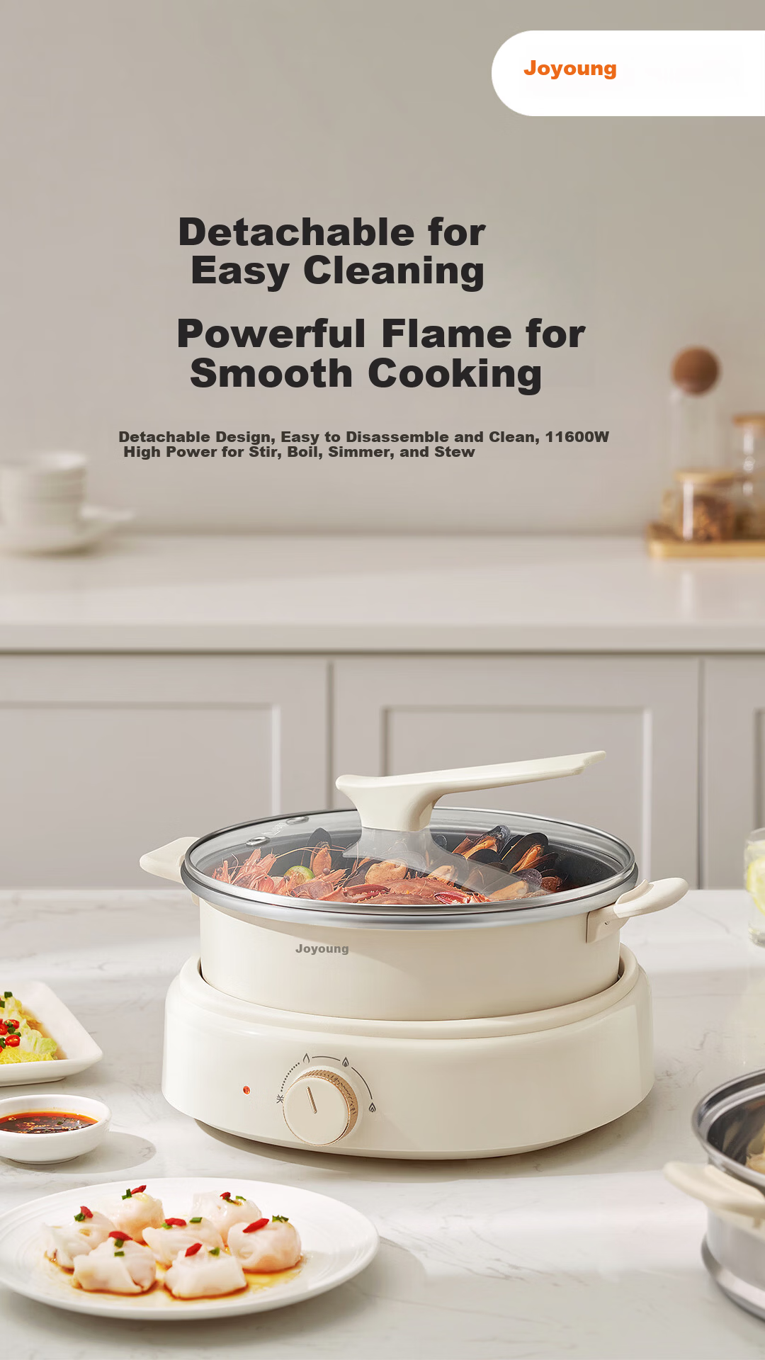 Joyoung Electric Hot Pot, Specialized Pot for Hot Pot, Electric Hot Pot And Electric Cooking Pot All-In Pot, High-Power Multifunctional Cooking Electric Hot Pot, 7L Large Capacity Household Multi-Purpose Pot HG70-G192 2