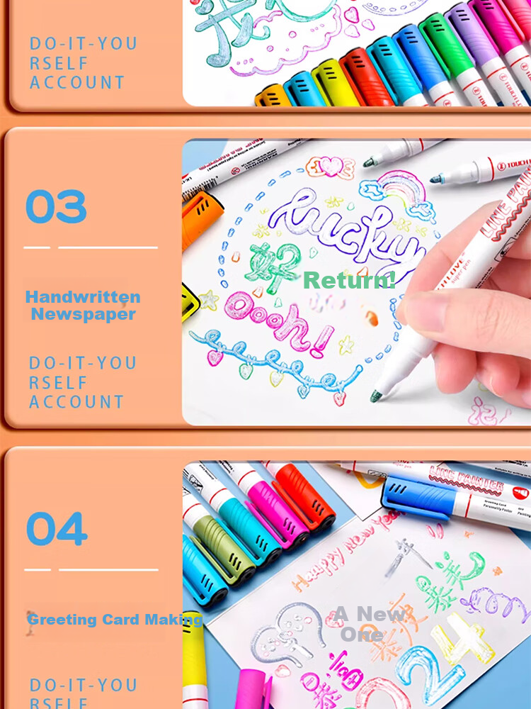 Meijiwan 12-Color Double-Line Outline Pen Set Thick Glitter Quick-Dry Pearl Journal Marker DIY Kids Double-Line Pens 10