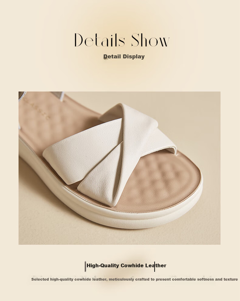 ZHR Zese First Layer Cowhide Thick Sole Sandals Women Summer Breathable Open Toe Comfortable Leather Soft Sole Single Strap Shoes EQ05 Beige Size 36 6