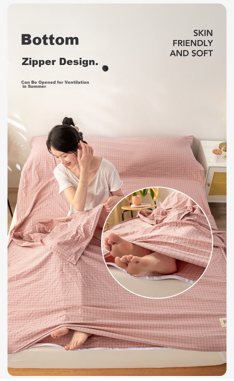 MINISO 100% Cotton Travel Hotel Anti-Dirt Sleeping Bag Full Cotton Double Bed Sheet and Quilt Cover Integrated Bedspread 200*210cm 9