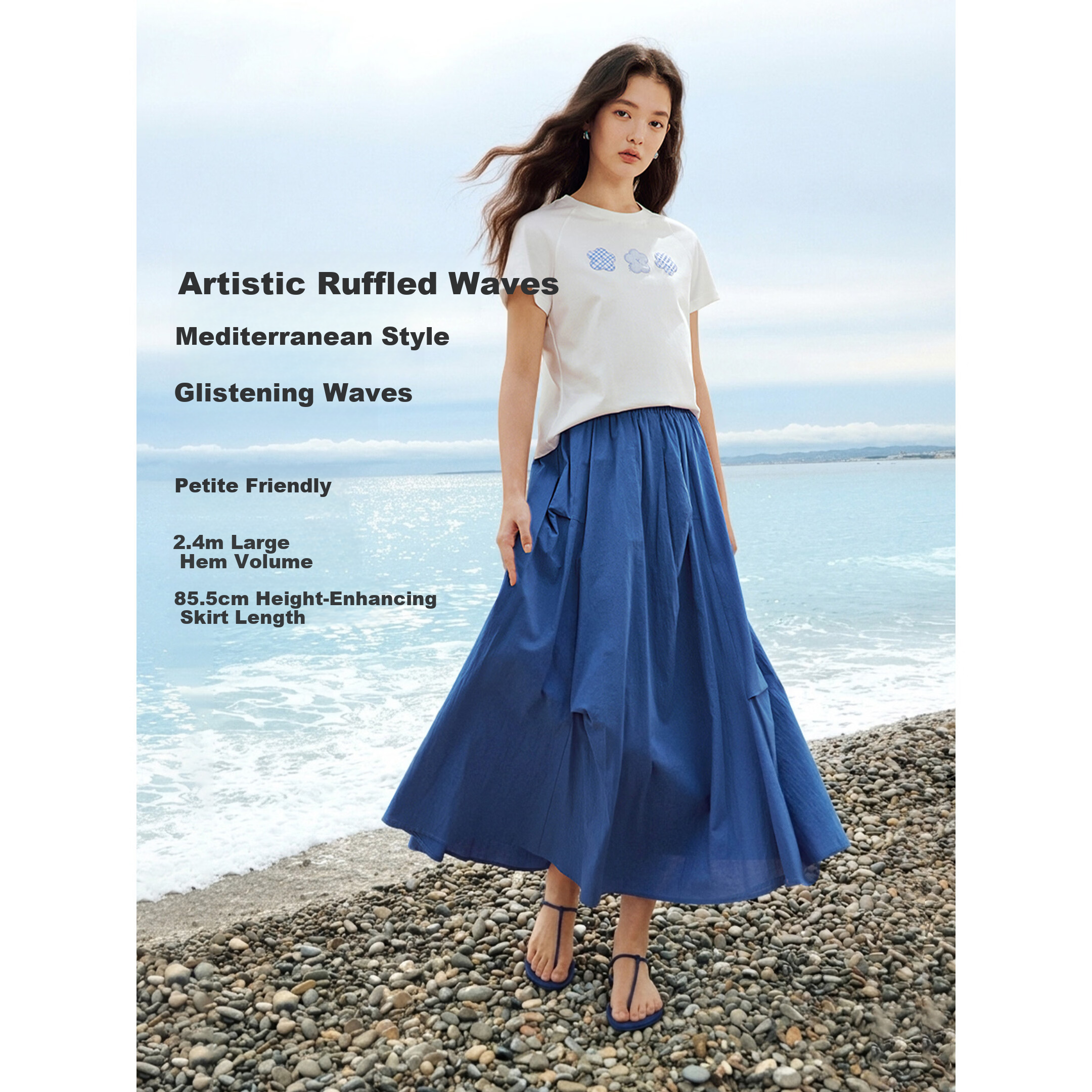 INMAN INMAN Fashion-Forward Blue And White Porcelain Klein Blue Irregular Midi Skirt, Summer 2026 Long Skirt, Klein Blue XL
