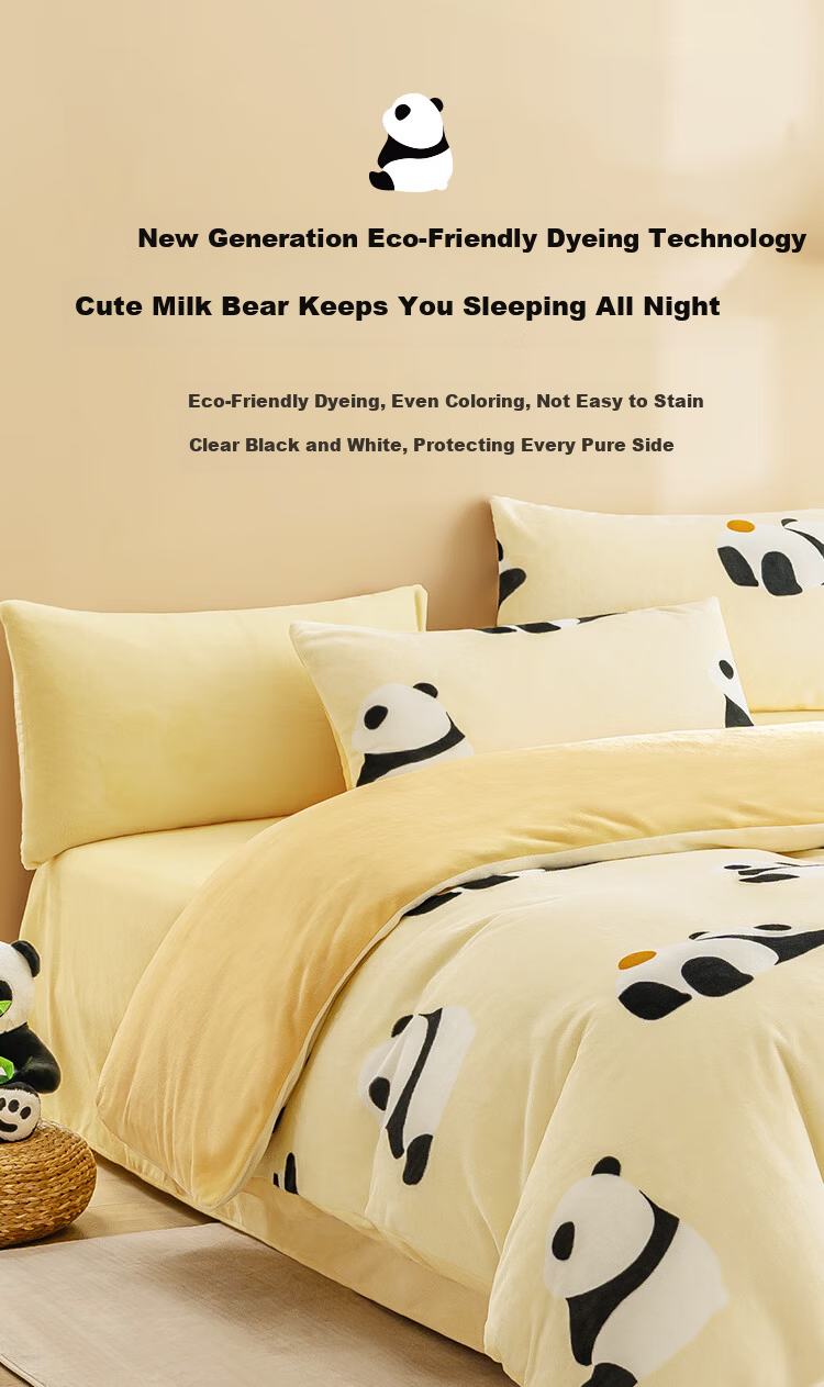 JD Original Knitted Fleece Bedding Set, Milk Velvet Winter Double Bed Duvet Cover And Pillowcases, Class A Antibacterial Brushed Anti-Static Fitted Sheet Style for 1.5-Meter Bed, Jasmine Milk Gree 8