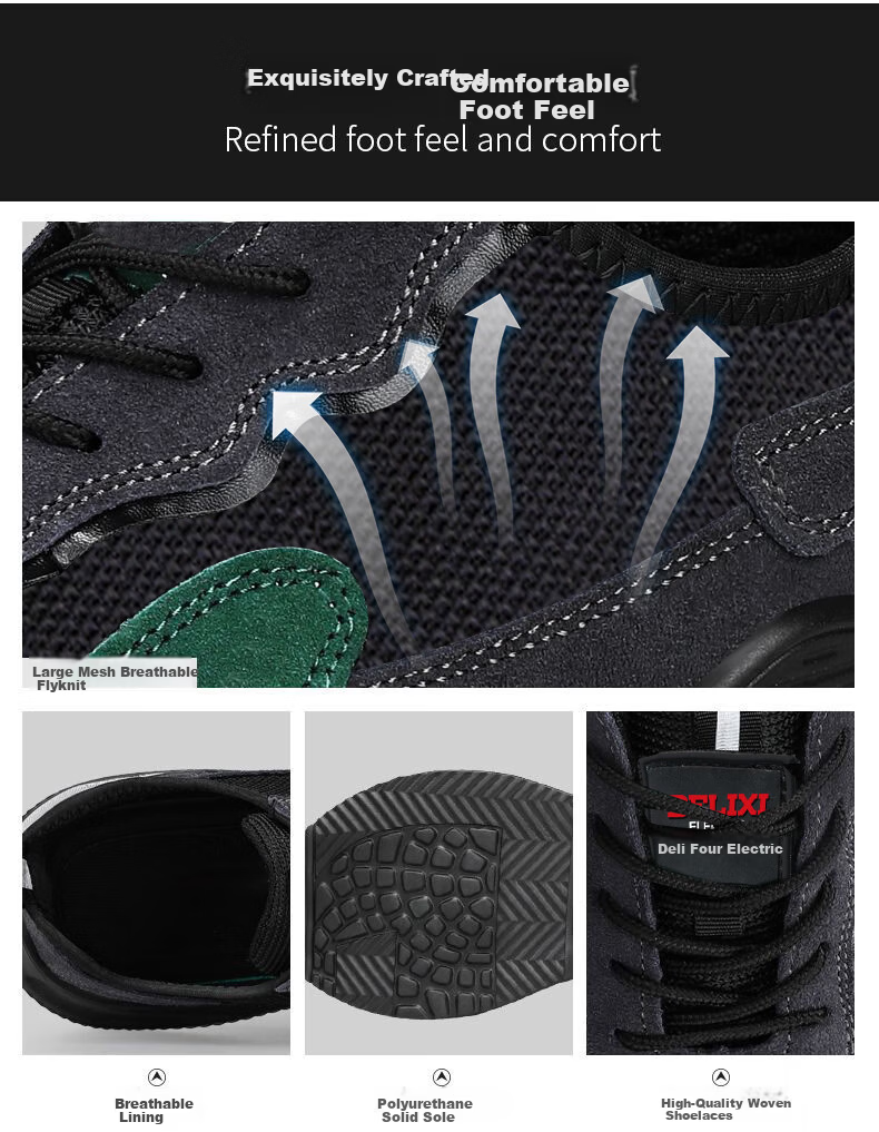 DELIXI ELECTRIC Men's Safety Shoes Cow Suede Steel Toe Anti-Smash Puncture Resistant Lightweight Slip-Resistant Durable Breathable Comfortable Work Safety Shoes 12