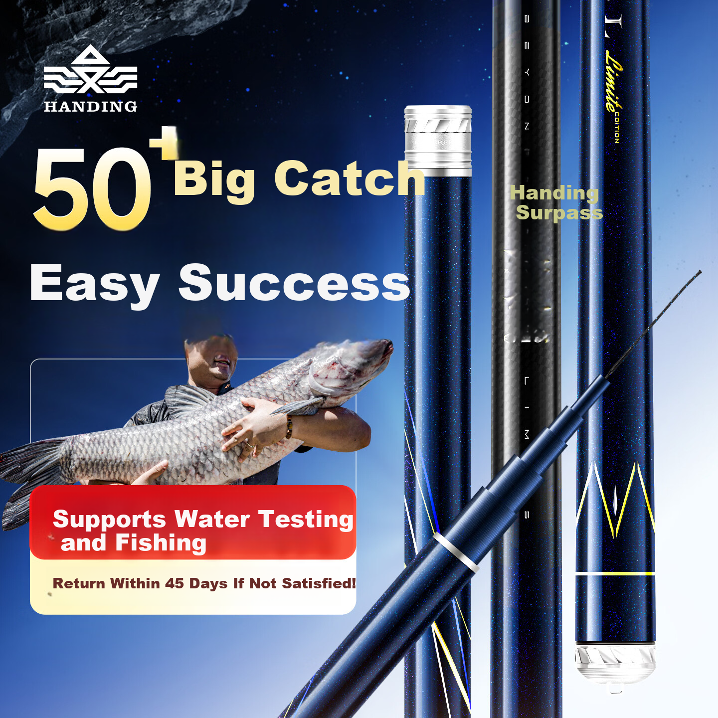 Handing Ultra-Light Heavy Duty Fishing Rod 7.2m Carbon Fiber Telescopic Pole