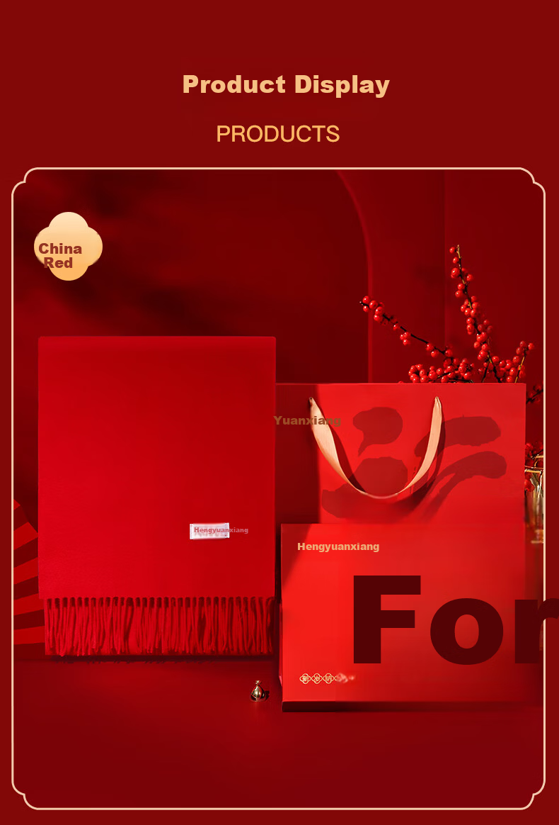 Hengyuanxiang Red Wool Scarf for Women Autumn Winter Neck Warmer New Year Birthday Gift for Mom Corporate Annual Meeting Goddess Festival Gift Box Set 10