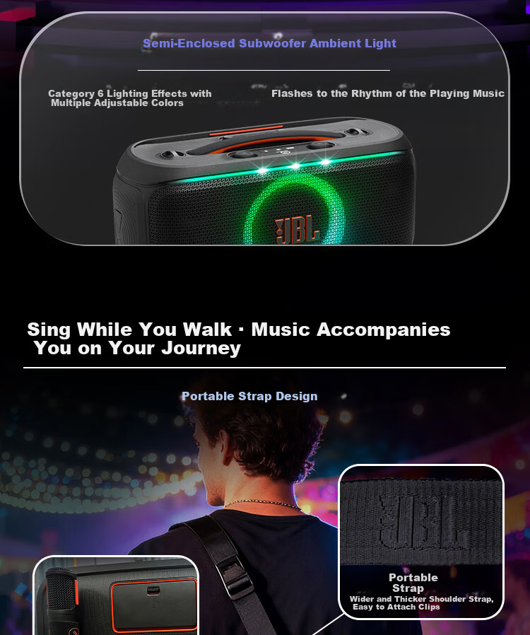 JBL PARTYBOX ON THE GO 2nd Gen Wireless Bluetooth Speaker Long Battery Life Bass Outdoor Portable Mobile Karaoke Party Smart Speaker 6