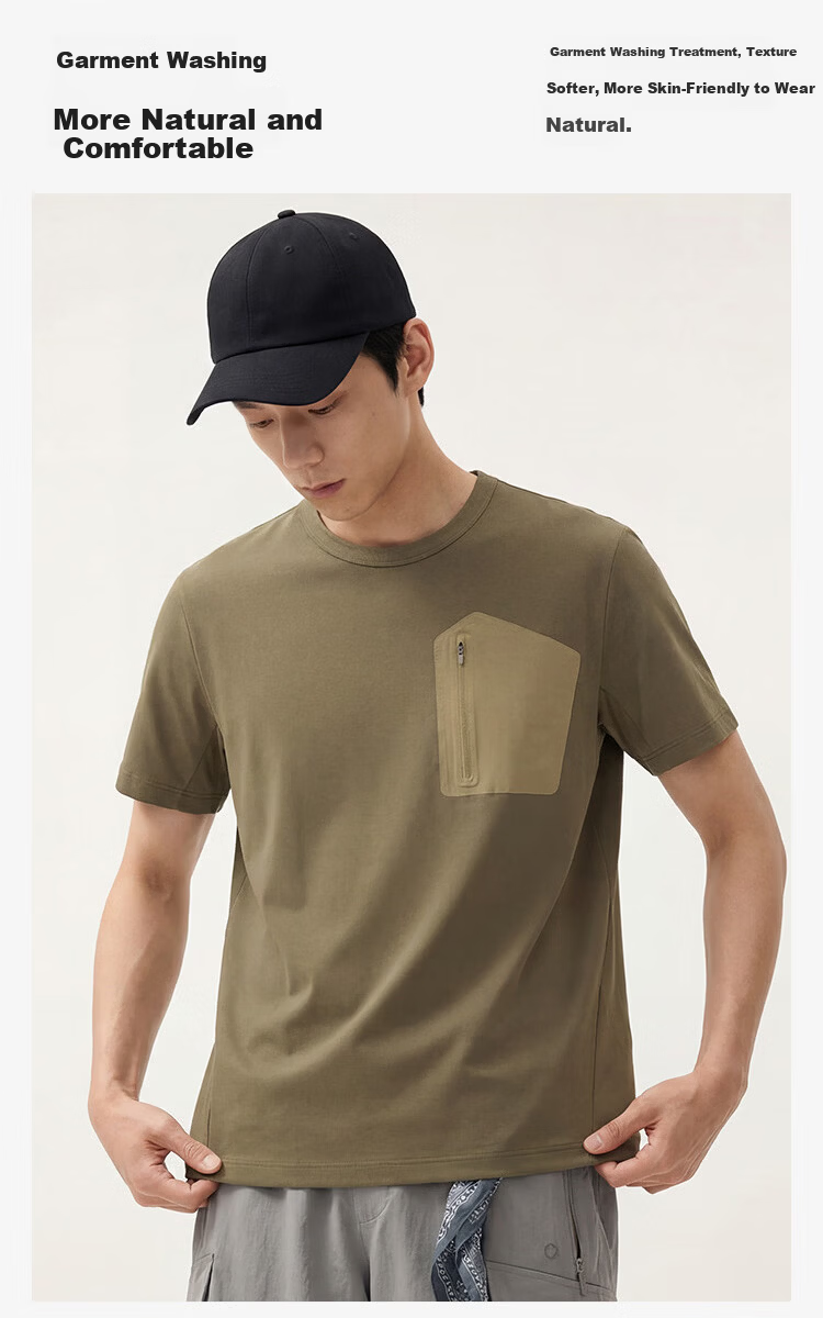 JD Jingzao Men's Short Sleeve Cotton Pocket T-Shirt 26 Summer New Outdoor High-End Short Sleeve Soft Sand White 2XL 12