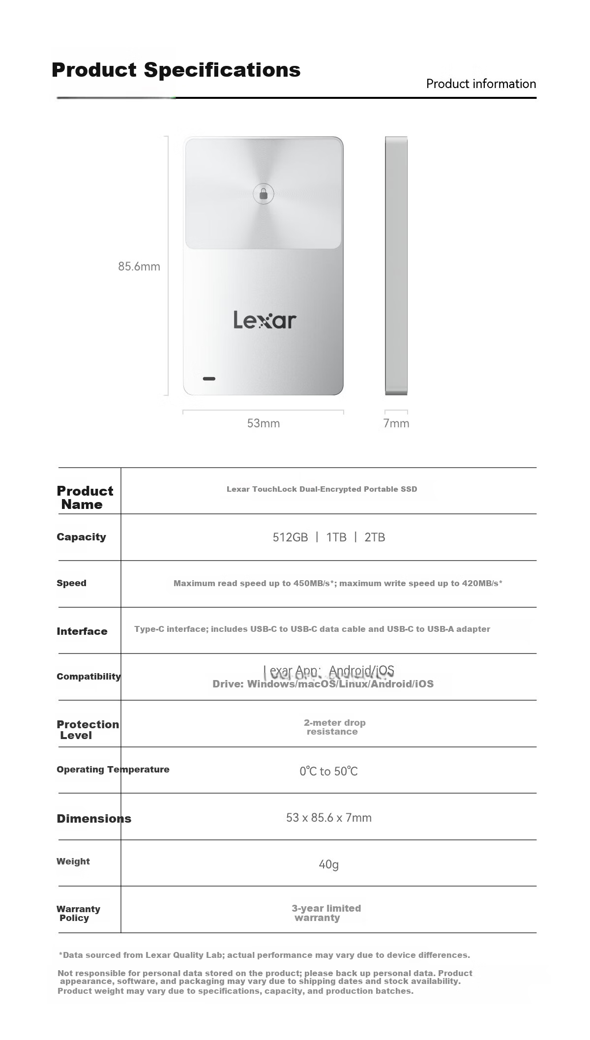 Lexar 1TB Type-C USB 3.2 NFC Dual-Encryption Portable SSD (PSSD) One-Touch Unlock Secure and Convenient for Business/Enterprise/Privacy Encryption 11