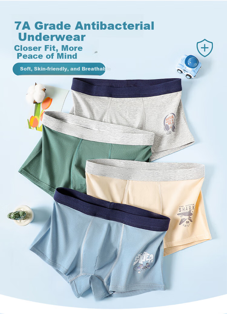 Dingguagua 4-Pack Pure Cotton Youth Boys Underwear Breathable Antibacterial Boxer Shorts for Adolescents Middle and High School Boys 1