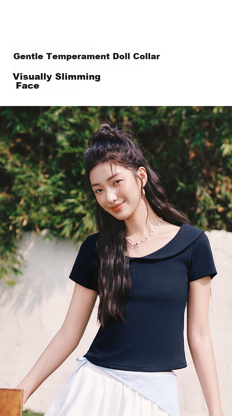 Semir Women's Summer Short Solid Color Doll Collar Short Sleeve Slim Fit Polo Shirt 2026 Gentle Clothing 109326115001 6
