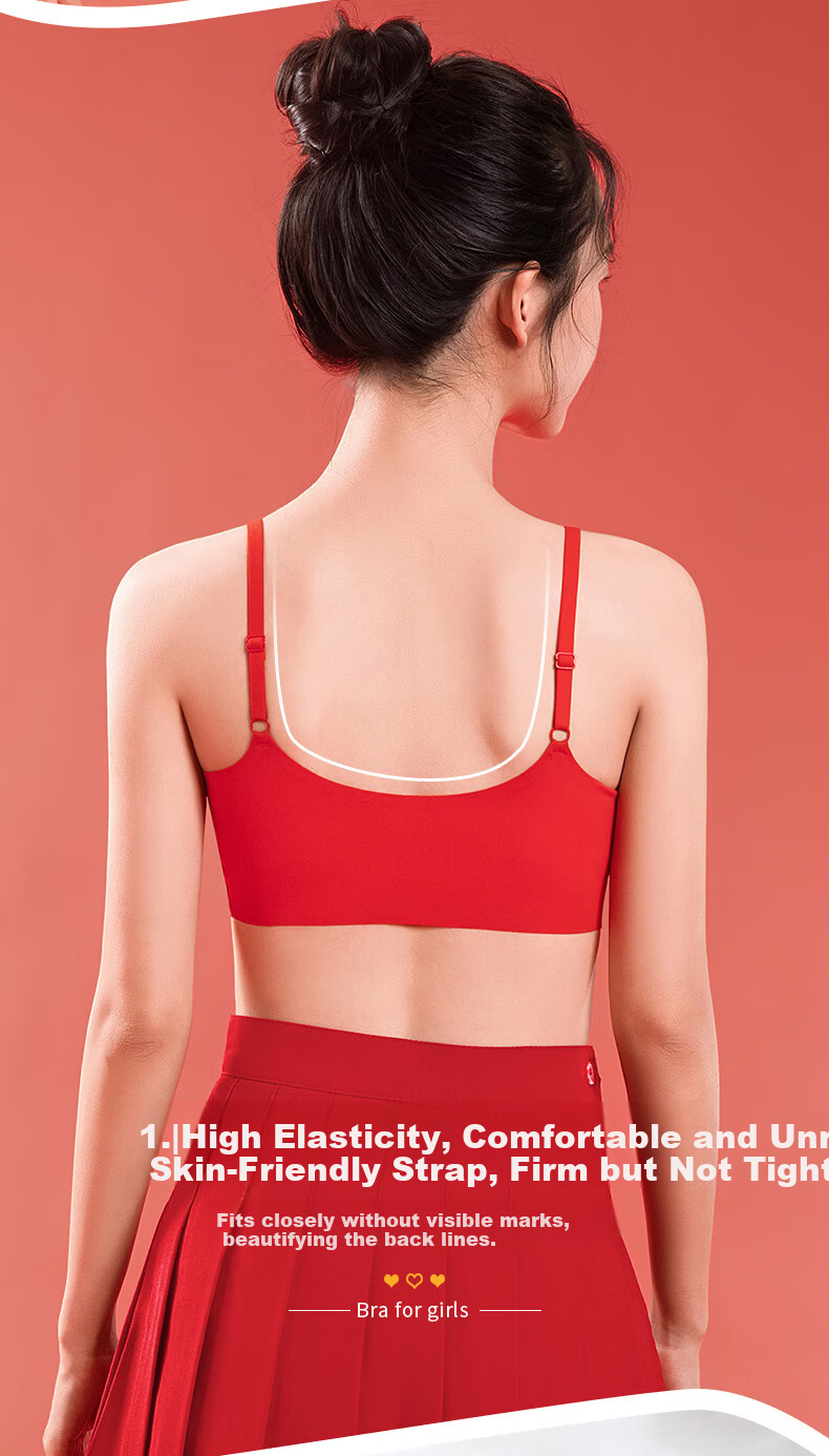 MiiOW Red Underwear Gift Set for Girls in Their Birth Year, Vest Bra and Panties for Middle and High School Students, Children's Development Period 12
