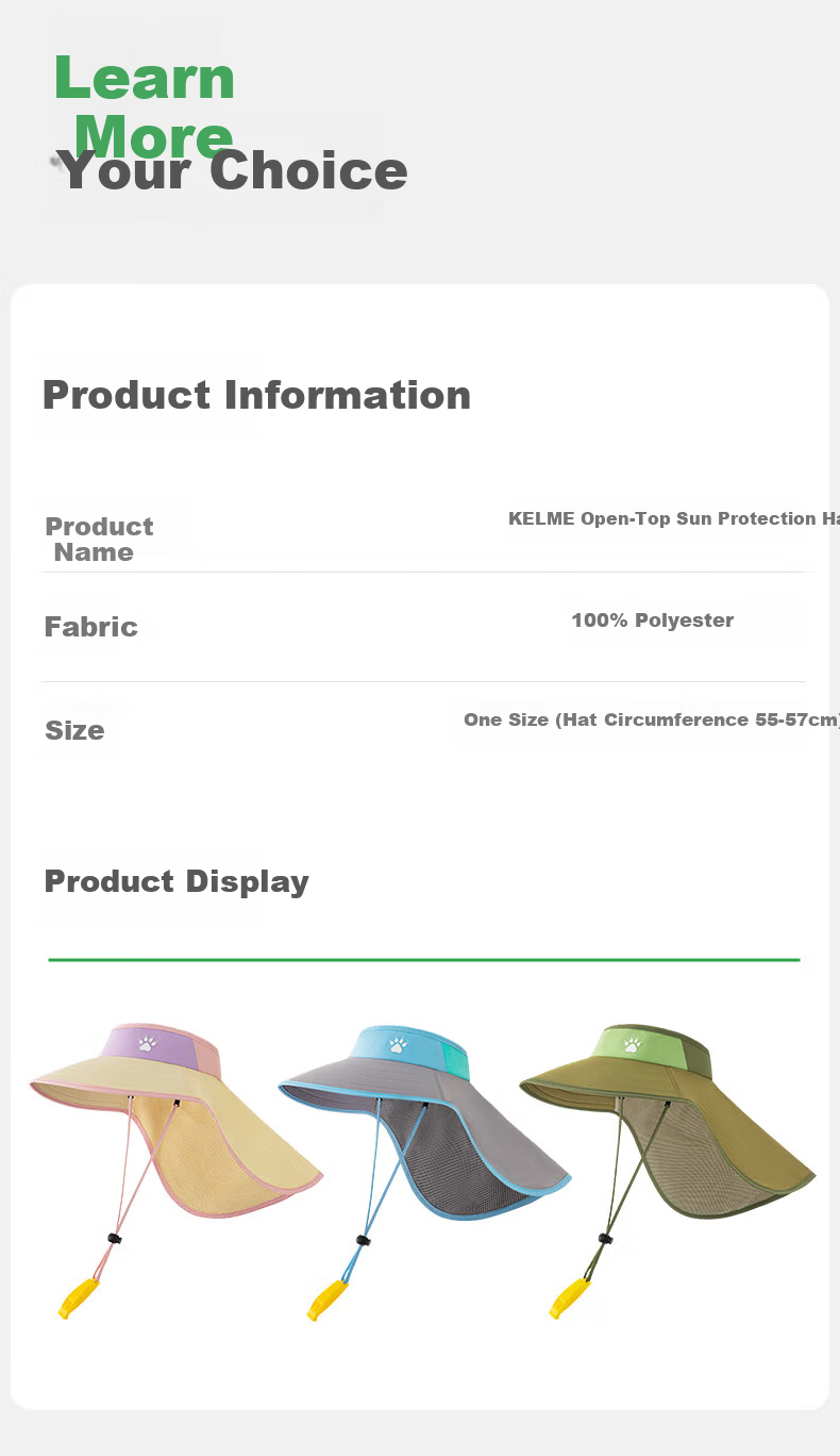 KELME Kids Sun Protection Hat Wide Brim Unisex Children 3-15 Years Open Top Cape Beach Sun Hat 14