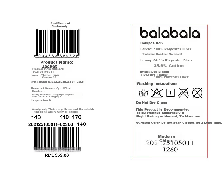 Balabala Girls' Kids Softshell Jacket 2025 Spring Protective Casual Wear [Mall Same Style] 202125105011 18