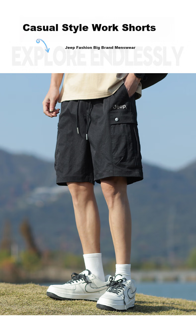 JEEP Men's Summer Workwear Cargo Shorts Loose Fit Casual Black M 1