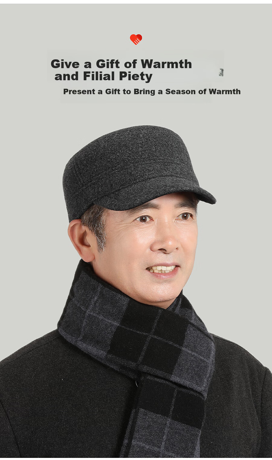 Hengyuanxiang Men's Warm Wool Flat Cap with Ear Protection Middle-aged and Elderly Baseball Hat Birthday Gift 2
