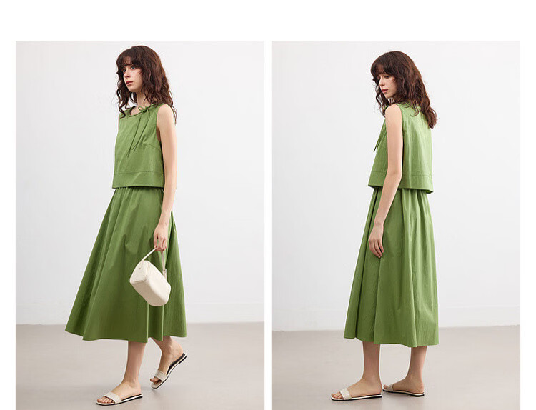Demana Cotton Cloud Nap Summer Adjustable Strap Round Neck Denim Dress A-Line Mid-Length Women's Dress 11
