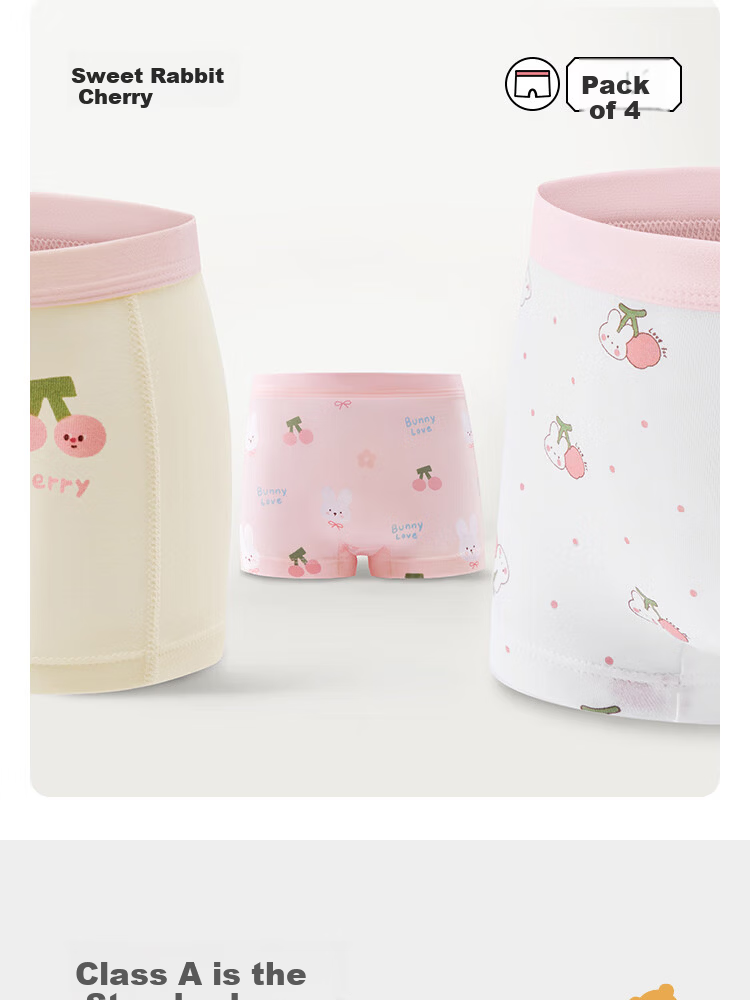 Beitais Fetal Sebum Skin Children's Cotton Breathable Short Boxer Underwear for Girls, 4-Pack 20