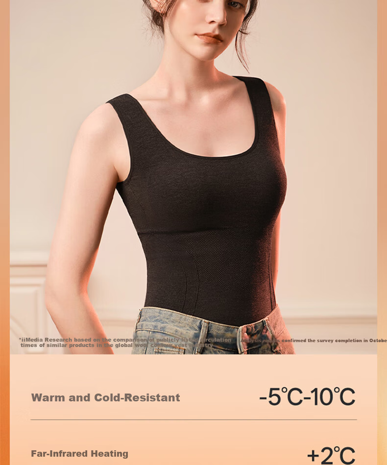 LUCKMEEY Wool Warmth Integrated Thermal Underwear for Women with Chest Pad, Fleece-Lined Thickened Heating Vest 4