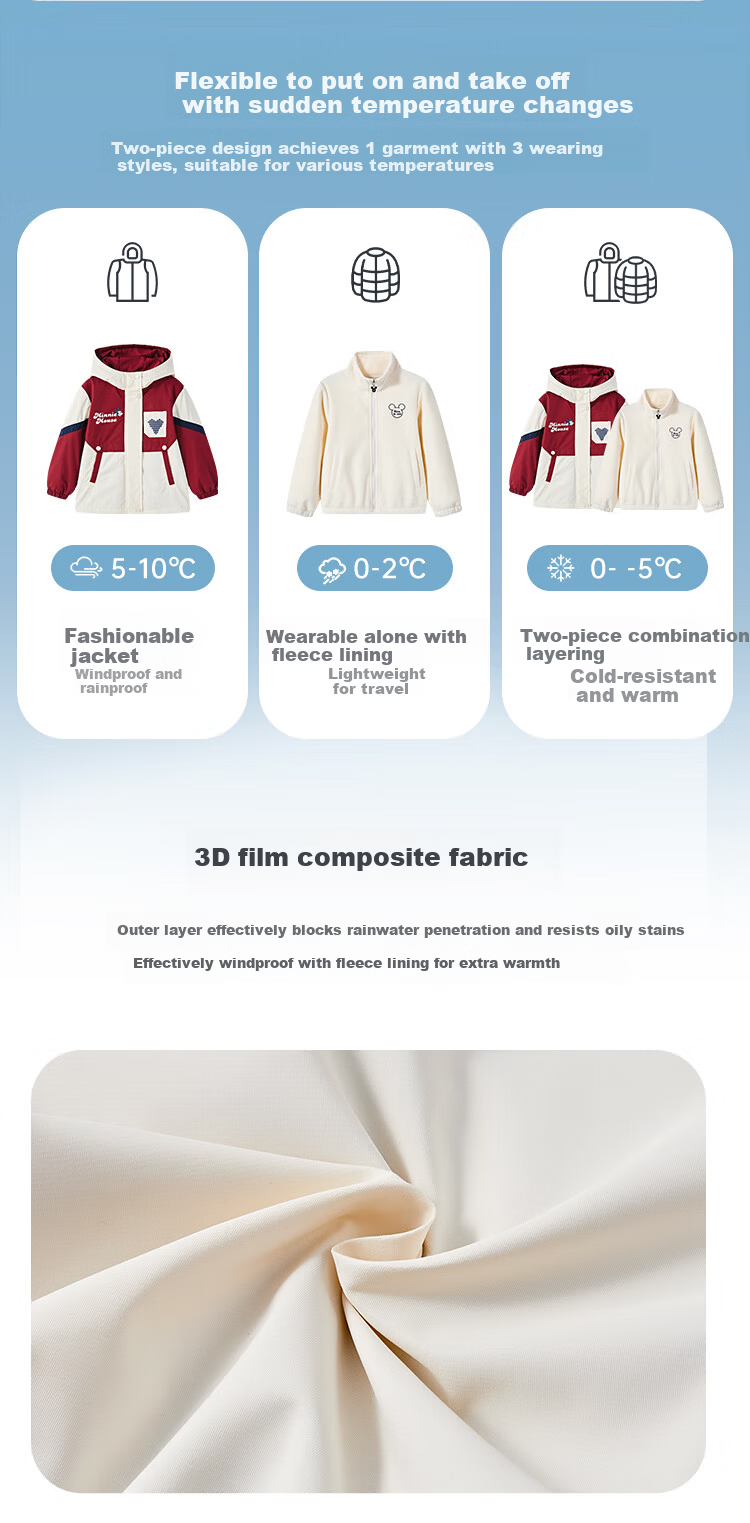 Disney Kids Autumn Winter Girls' Two-Piece Fleece Cotton Jacket Set 2026 Season Big Kids Baby Coat 1