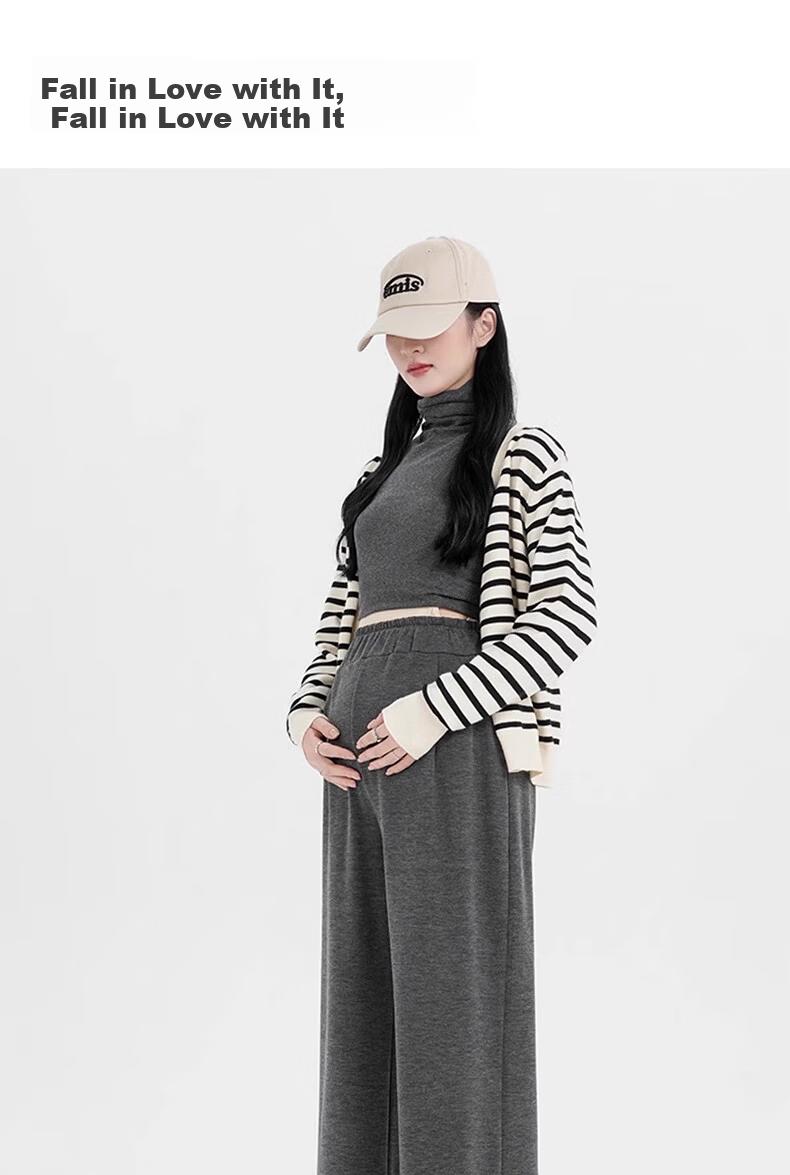 Sidoo Maternity Pants Spring Autumn Wide Leg Pants Non-Belly Support Fleece Lined Plus Size XL Oatmeal 8