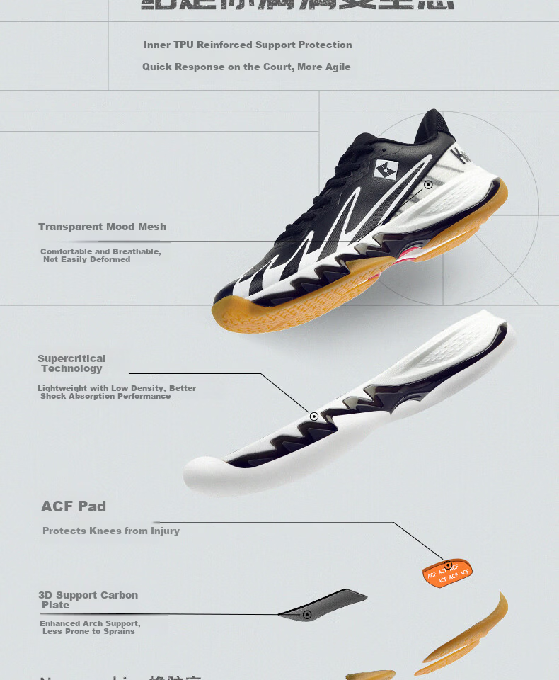 KUMPOO KH-G828 Featherweight Badminton Shoes Non-Slip Shock Absorption Breathable Professional Competition Sports Shoes Shura Black/White Size 42 8