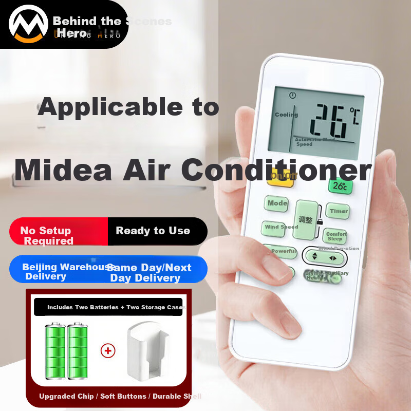 Behind Hero Universal Remote Control for Midea Air Conditioner Cool Star Energy Saving Hualing RN02A/D/S Compatible with Split, Wall-mounted, and Central Air Conditioning Units