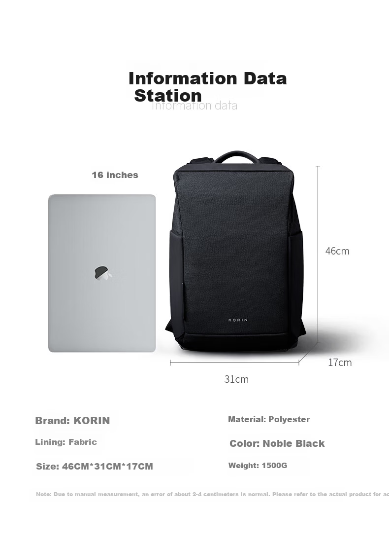 KORIN Anti-Theft Laptop Backpack Men Large Capacity Lightweight Travel Commuter Waterproof Cut-Resistant Business Bag K17 14