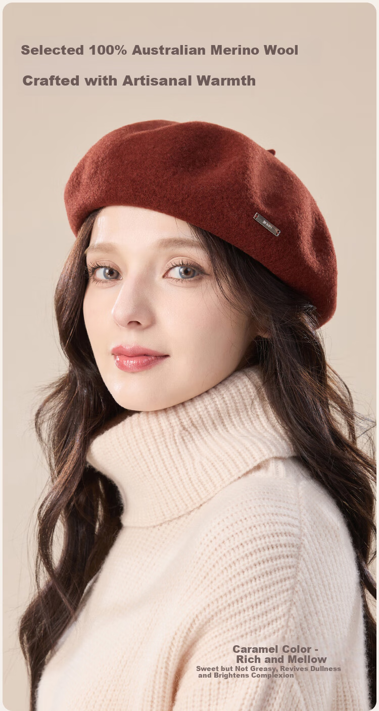 JIUMU Pure Wool Beret Autumn Winter Warm Woolen Painter Hat Japanese British Retro Classic Versatile Women's Hat 7