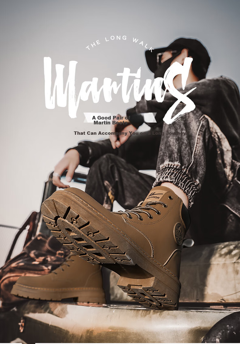 Huili Men's Shoes, 2025 Autumn And Winter New Style Men's Martin Boots, Workwear-Inspired Yellow Boots, High-Top Hiking Shoes, Black, Size 37 1