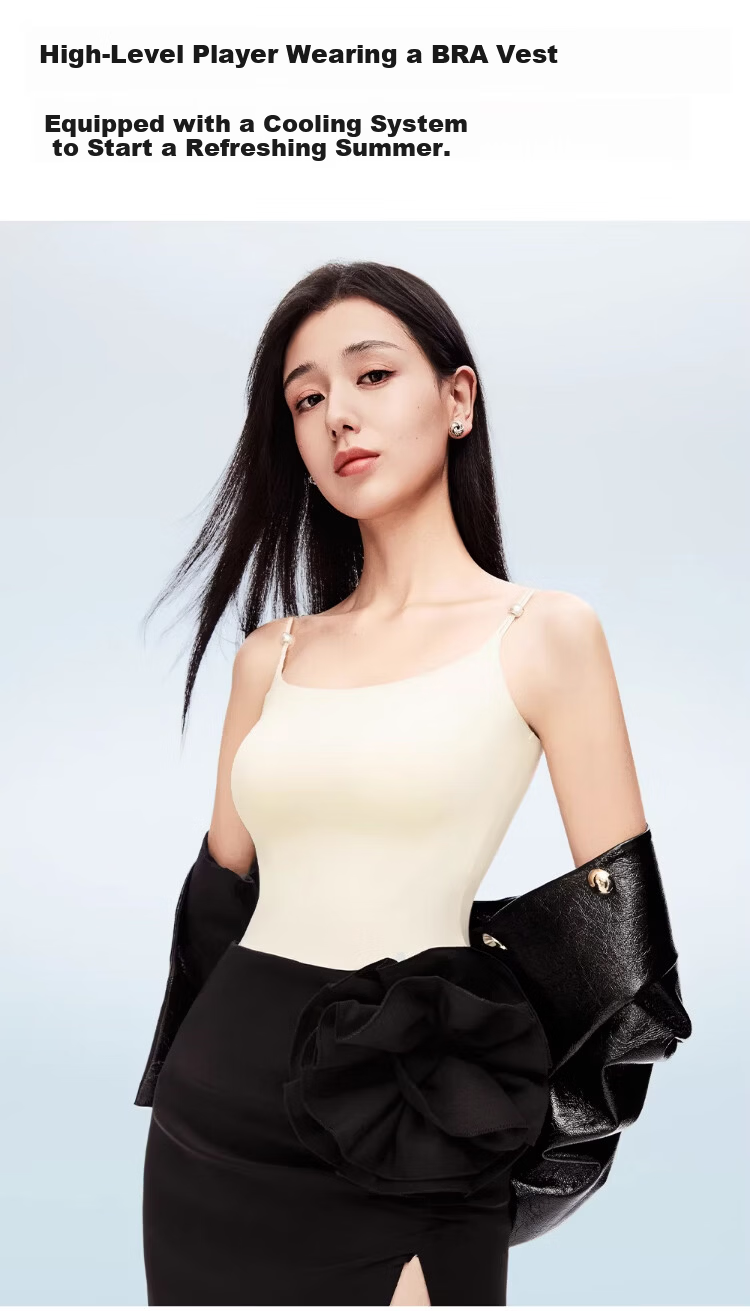 Langsha Camellia Fragrance Pearl Strap Vest with Chest Pad, Ice Silk Cool Backless Summer Bra for Women 2