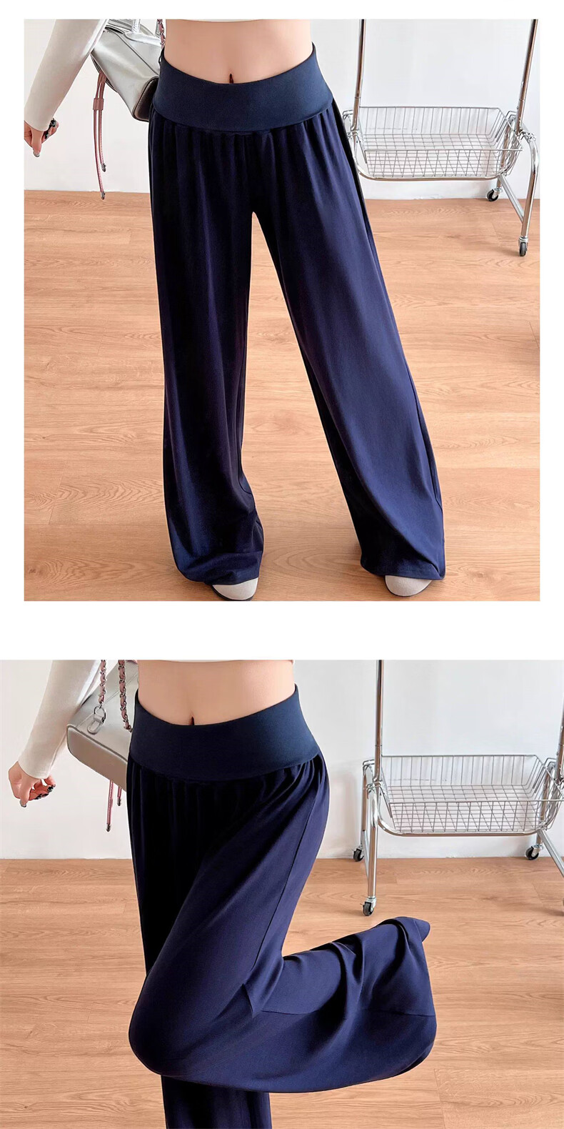 Langsha Women's Wide-Leg Pure Cotton New American Style Lazy Folded Waist Slim Casual High-Waist Sports Yoga Sweatpants 11