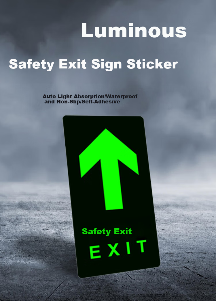 Aimo Hui Luminous Safety Exit Floor Sticker Warning Sign Fire Evacuation Indicator Safety 29x14.5cm 5-Pack 1