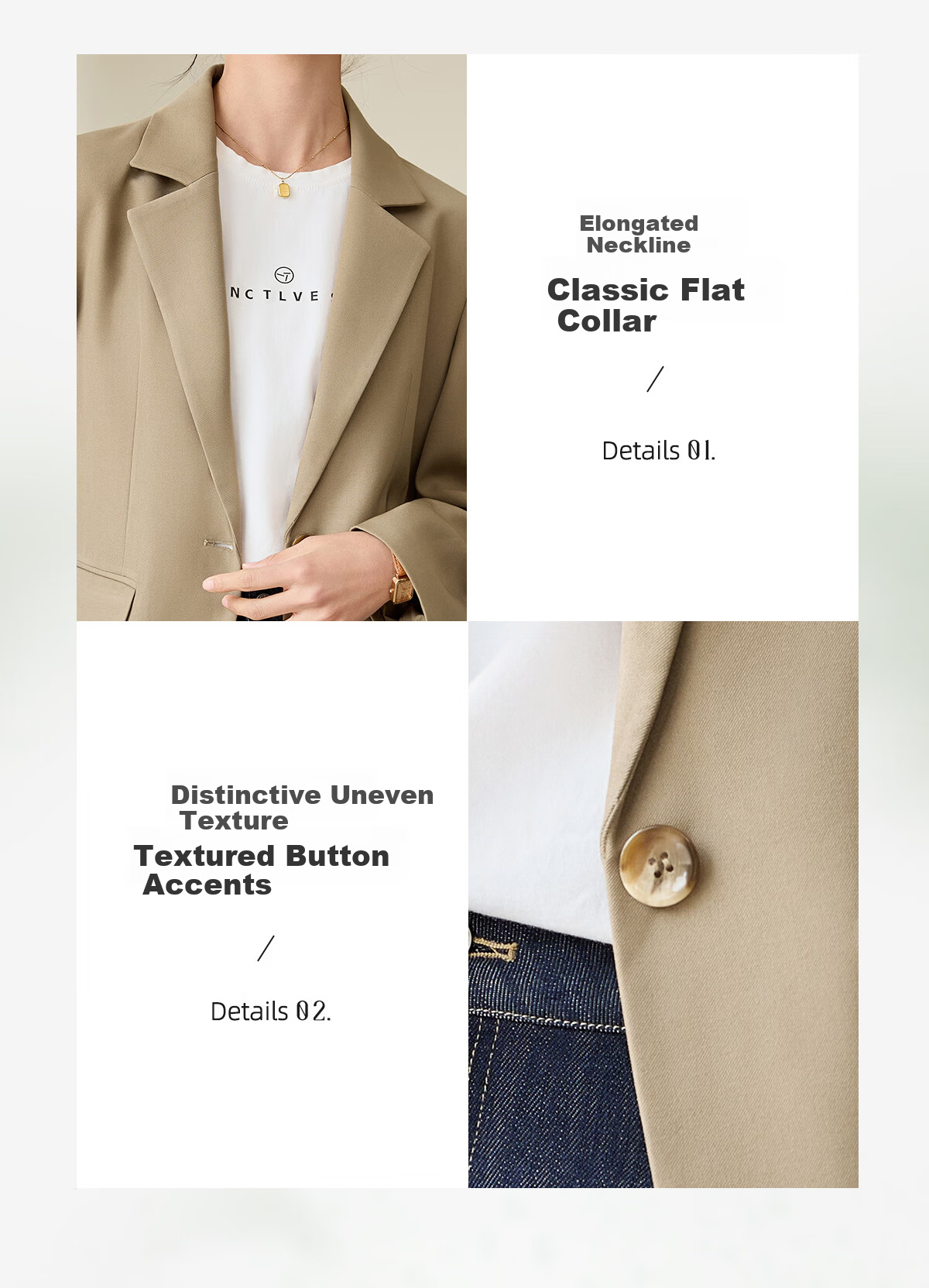 Chushen Chunqiu Women's Classic Simple H-Shape Blazer Casual Commuter Suit Jacket S51U012 6