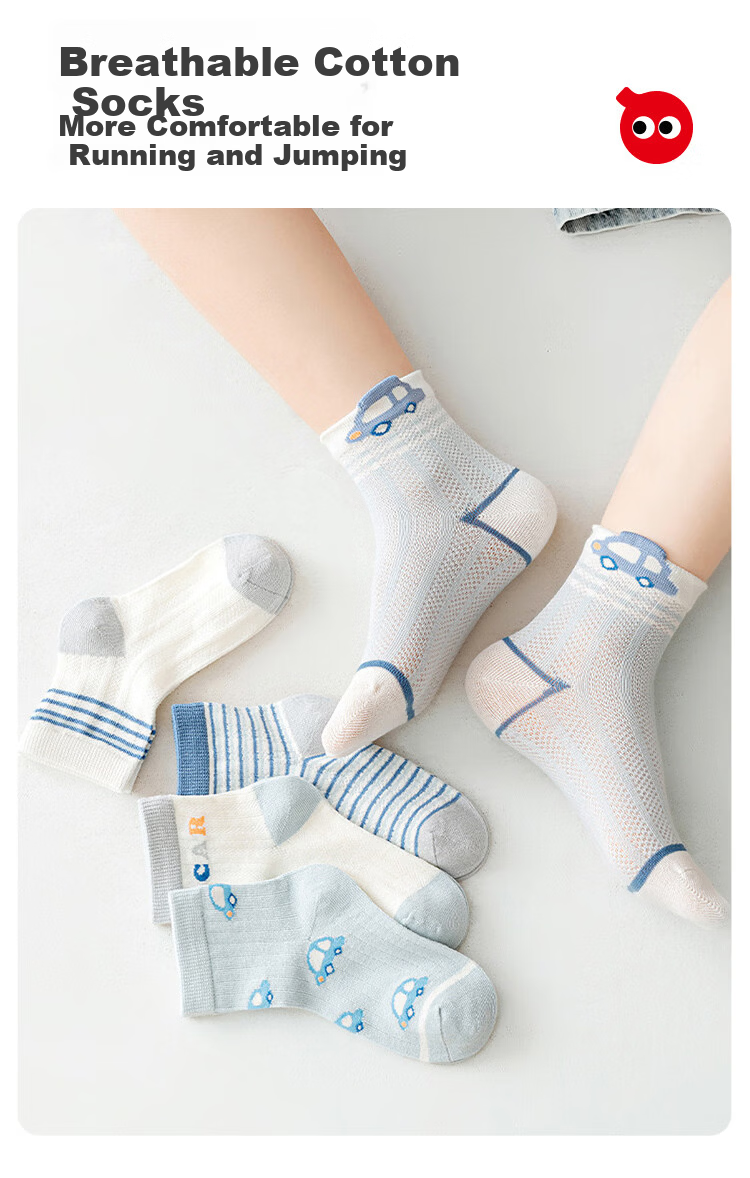 Hodo Kids Summer Thin Breathable Mesh Socks Boys Baby Sweat-Absorbent Seamless Mid-Calf Cotton Socks 5