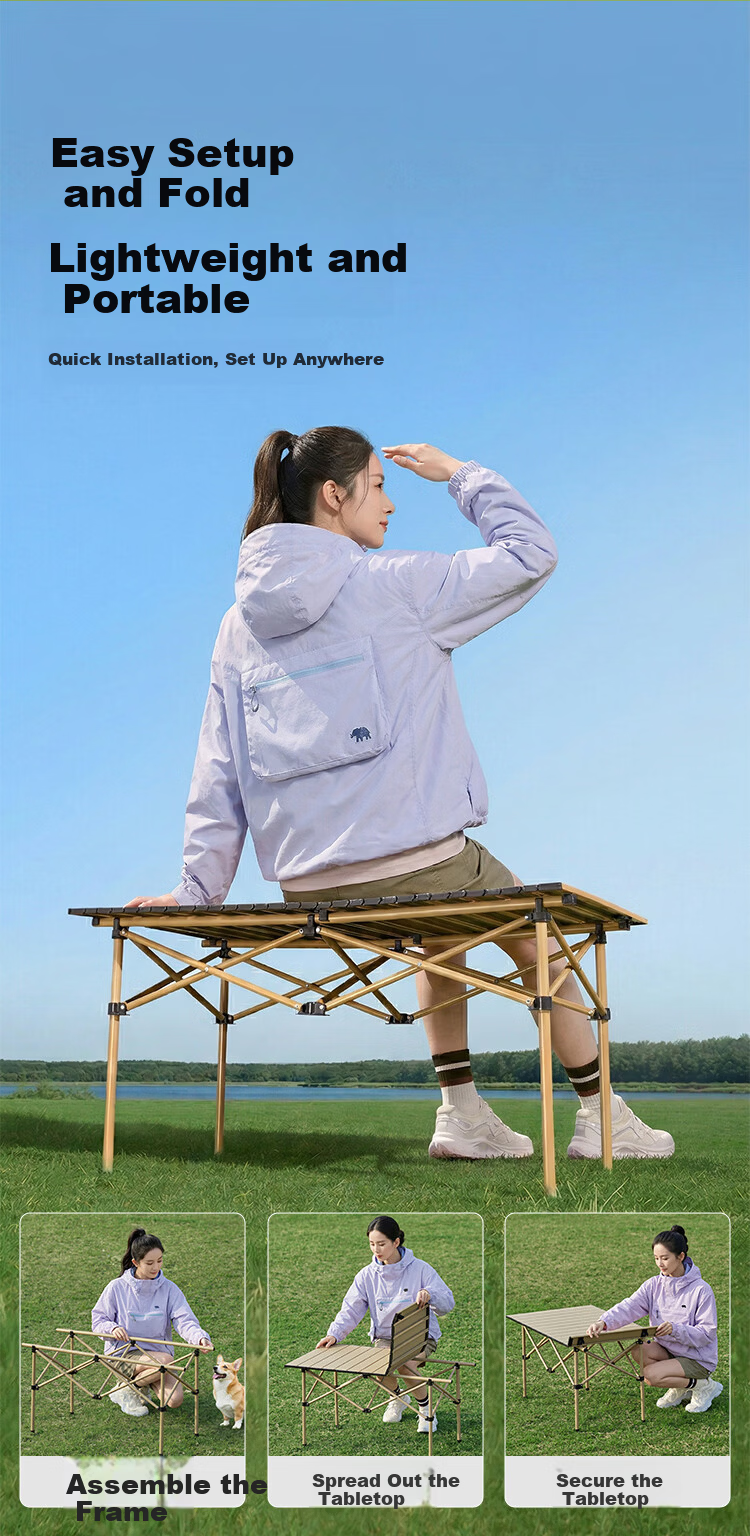 JD Jingzao Outdoor Folding Chair and Table Set 1 Table 4 Chairs Elevated Moon Chair Camping Picnic Furniture 9