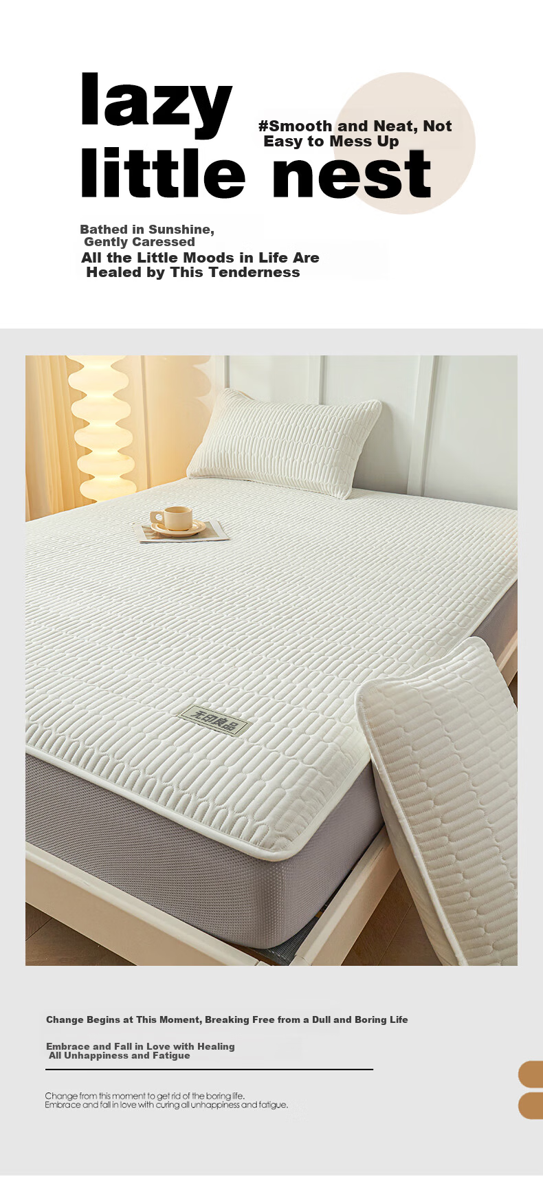 MUJI Class A Cotton Quilted Fitted Sheet Single Pure Cotton Mattress Protector Full Coverage Fitted Sheet 1.5x2m Bed 1