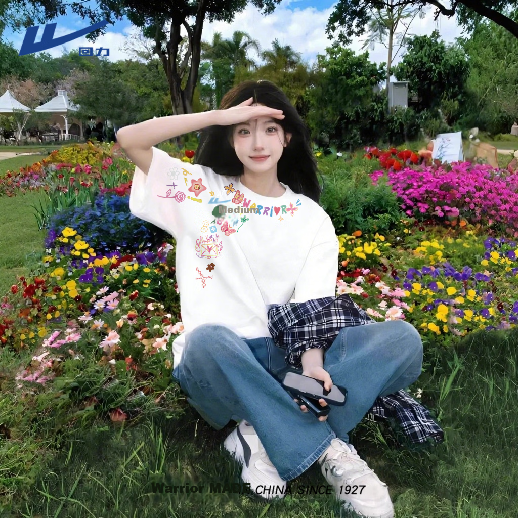 Warrior Pure Cotton Short Sleeve Women's T-Shirt 2026 New Summer Niche Unique Korean Style Casual Loose Half Sleeve Top