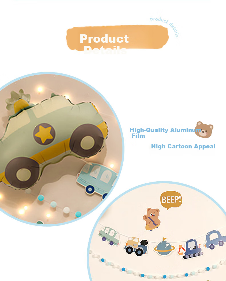 Domeyi Birthday Party Children's Balloon Decoration Scene Setup Birthday Decoration Boys Girls Birthday Set Little Car 3