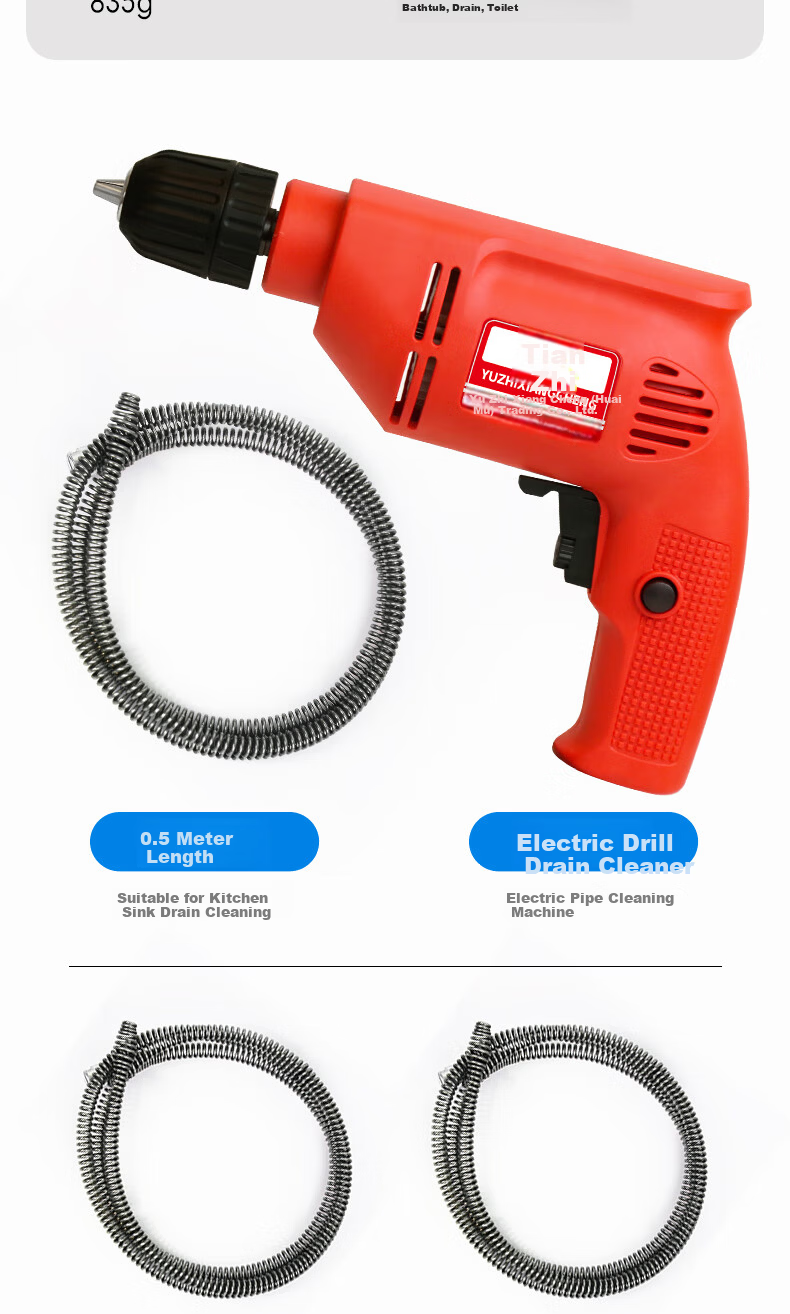 Tianzhiyan Electric Drain Cleaner Tool for Toilet and Kitchen Pipes, 6m Spring Cable 8