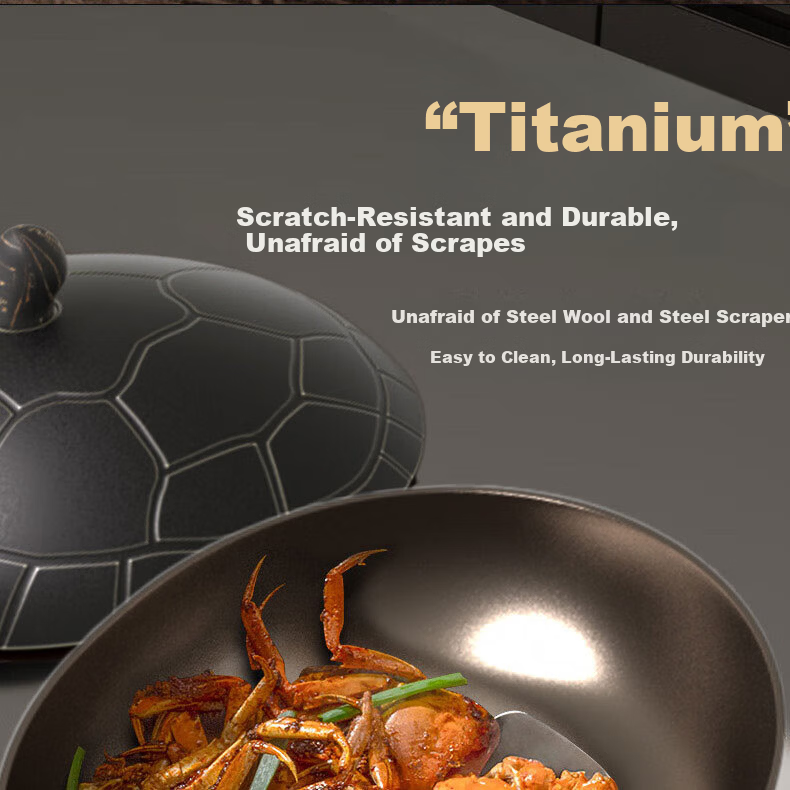 OLODE [Xuanwu Titanium Shield] Non-Stick Frying Pan Household Stir-Fry Pan Titanium Rock Cast Dragon Turtle Pan Compatible with All Stoves Low Oil Smoke 10