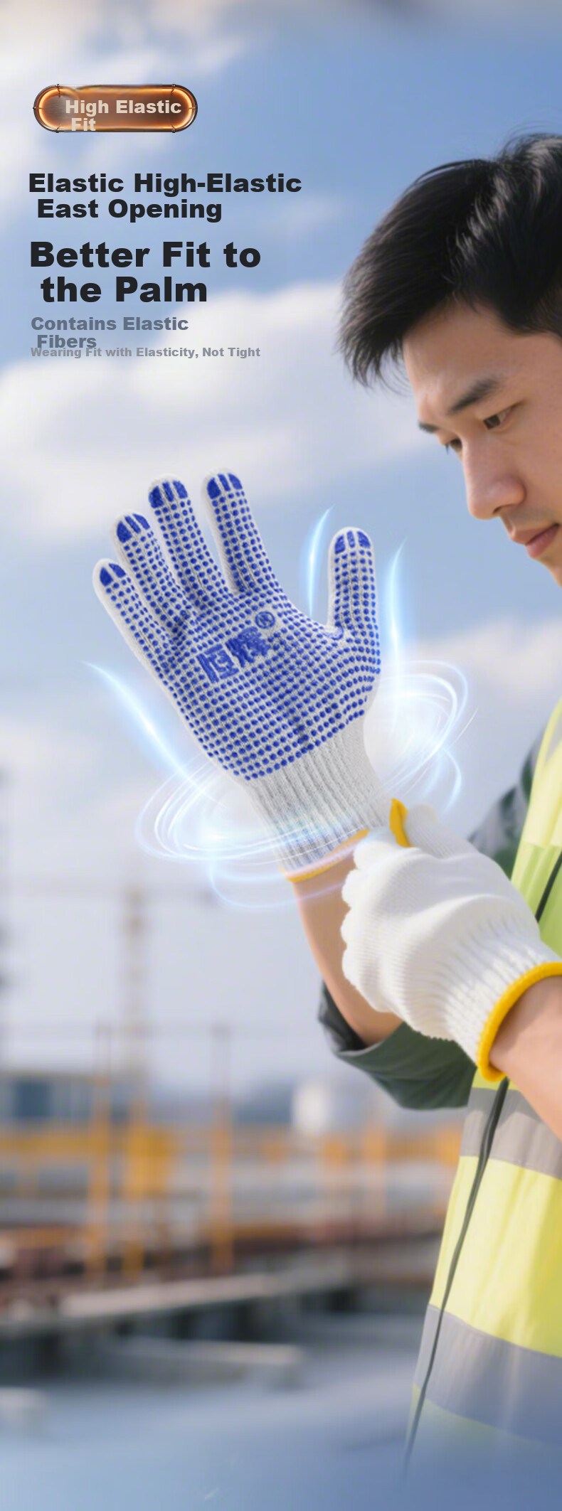 Henghui Dotted Work Gloves Thickened Cotton Yarn Anti-Slip Wear-Resistant Labor Gloves Blue Dots 12 Pairs DGN86 10