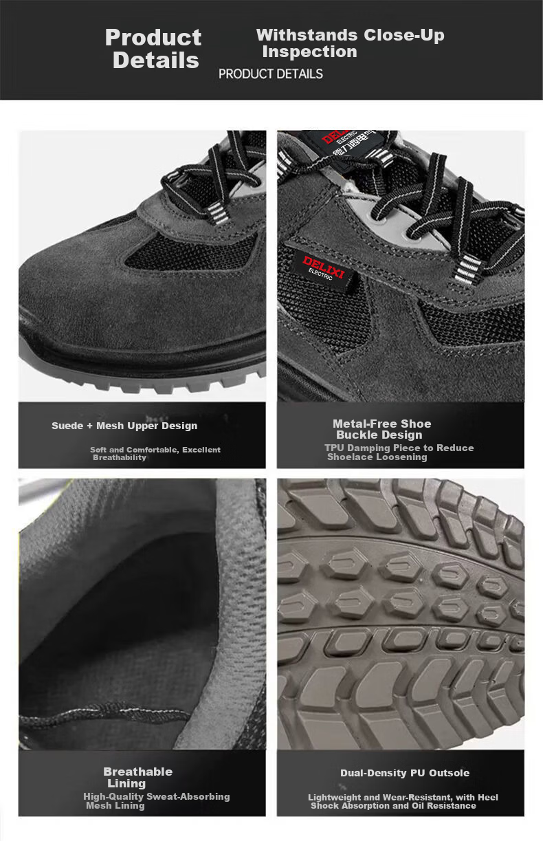 DELIXI ELECTRIC Men's Safety Work Shoes Superfiber Leather Steel Toe Cap Steel Plate Anti-Smash Puncture Slip-Resistant Durable 5